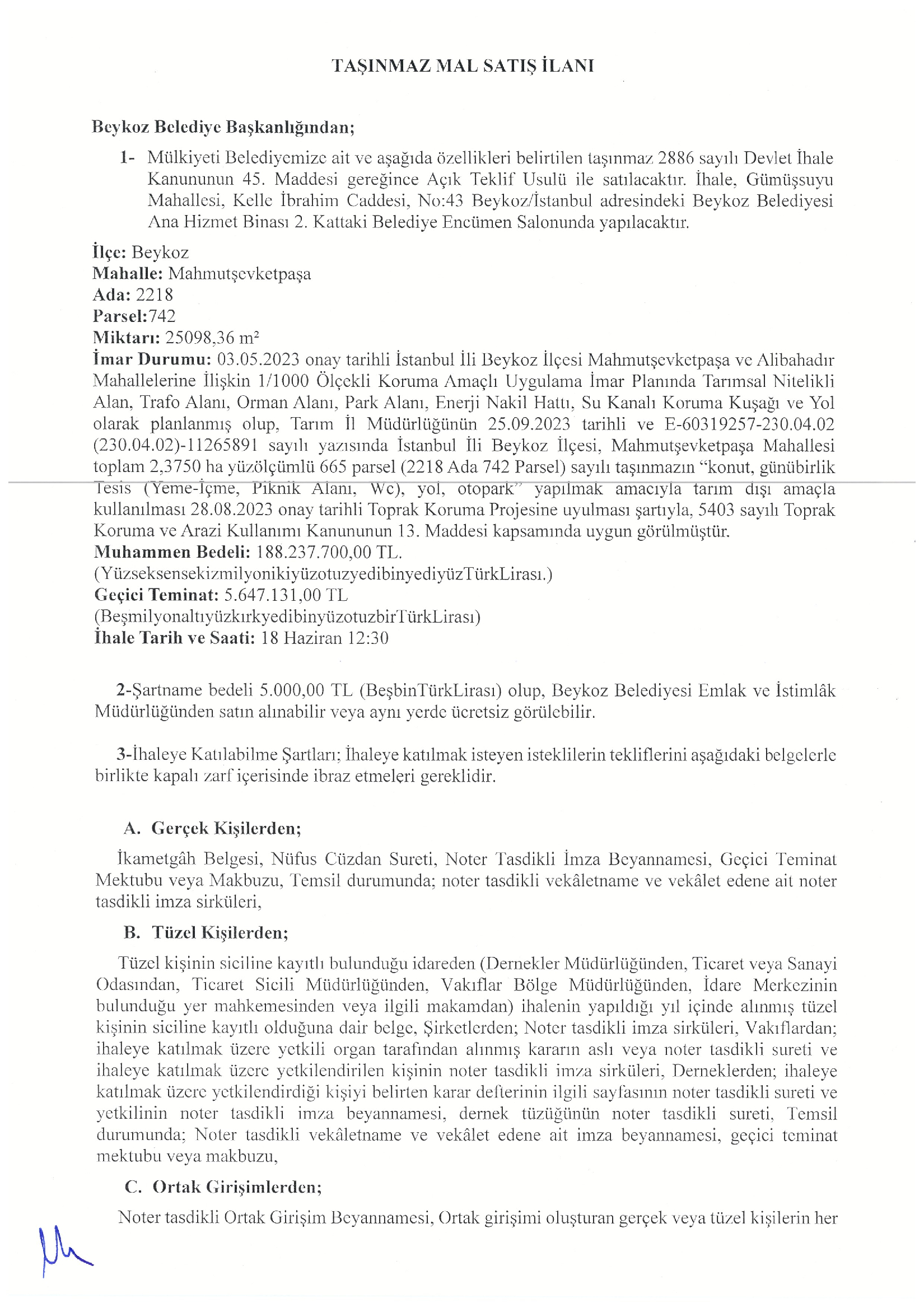 TAŞINMAZ MAL SATIŞ İLANI