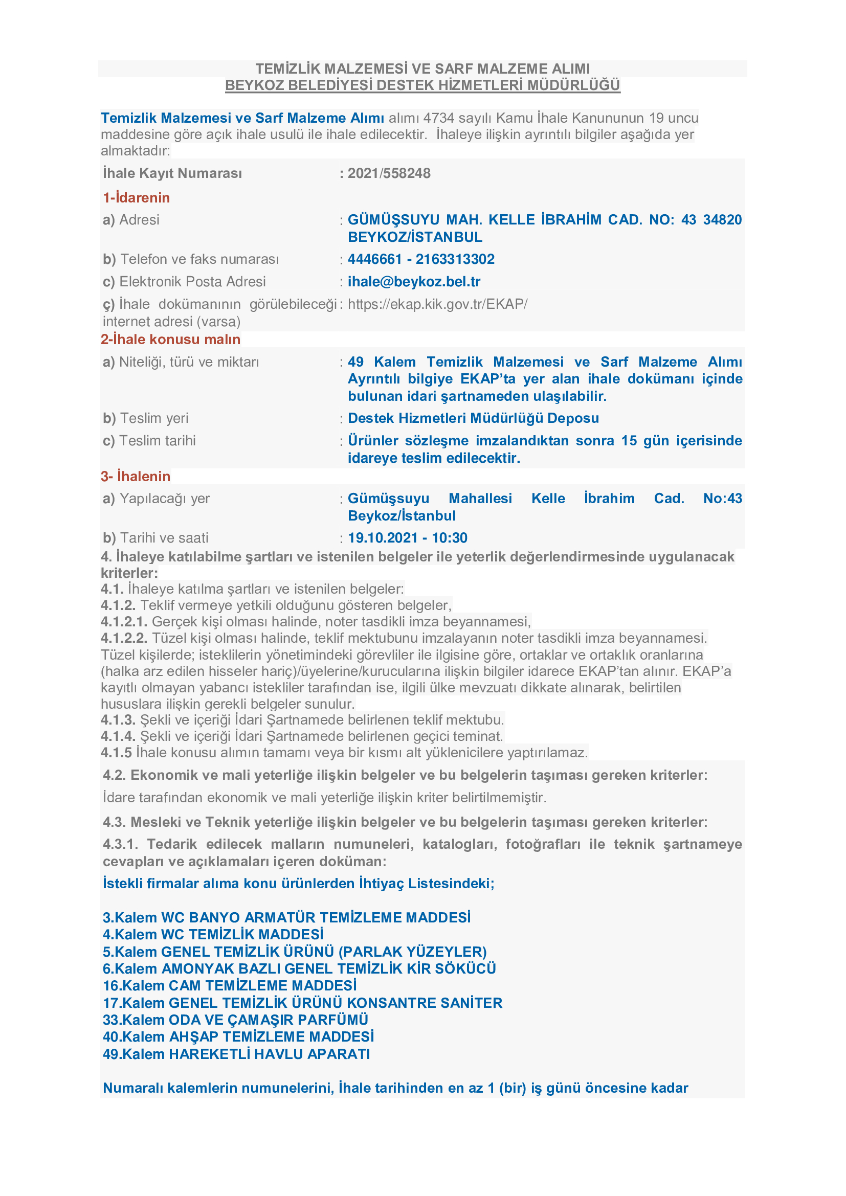 TEMİZLİK VE SARF MALZEMESİ ALIMI