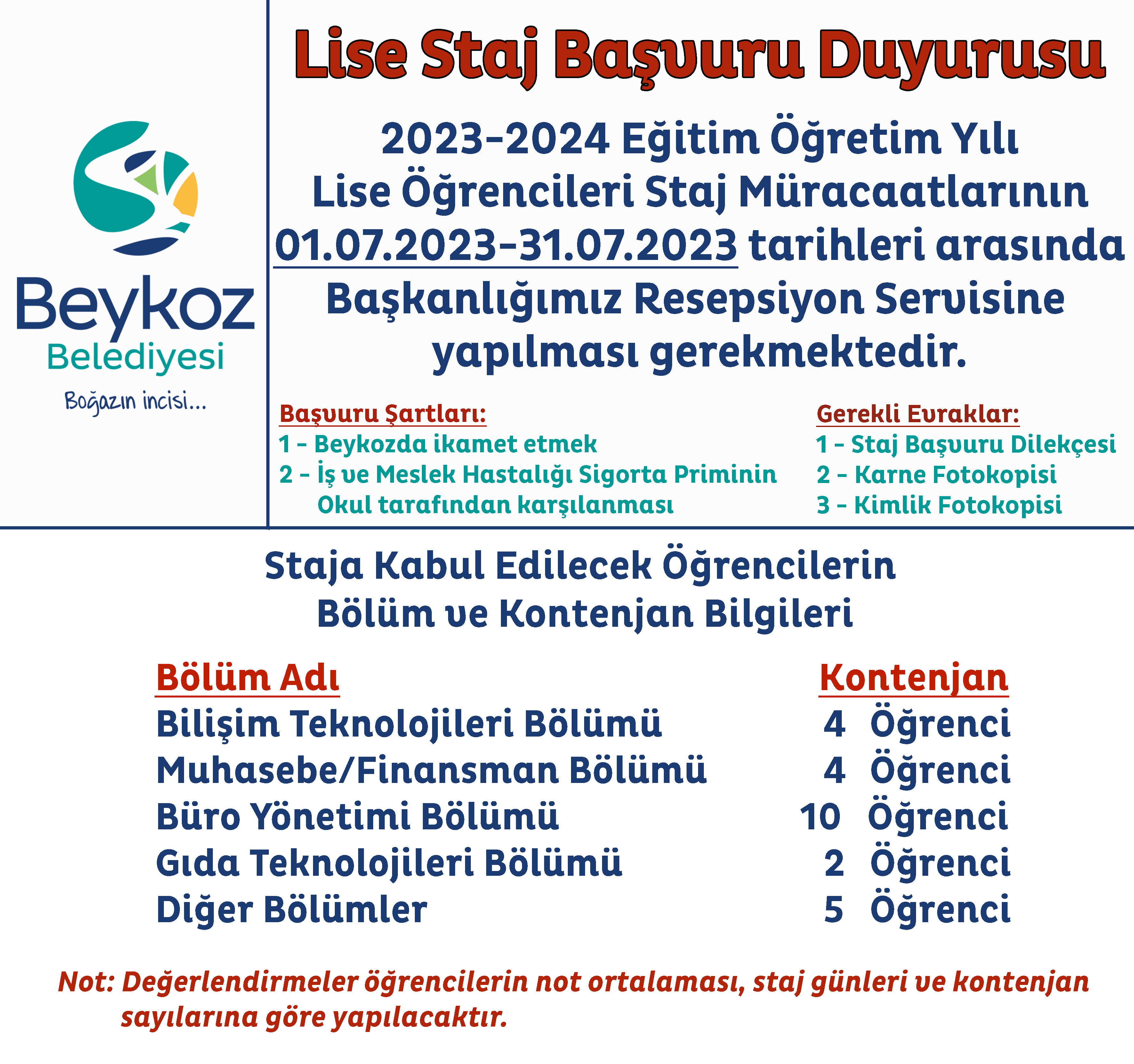 2023-2024 EĞİTİM ÖĞRETİM YILI LİSE STAJ BAŞVURUSUNA İLİŞKİN DUYURU